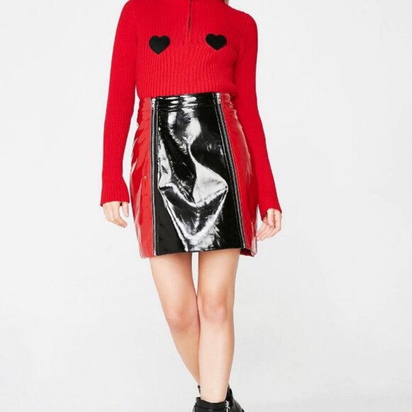 Lazy Oaf Red and Black colorblock panel zipper faux leather mini skirt - Picture 2 of 4